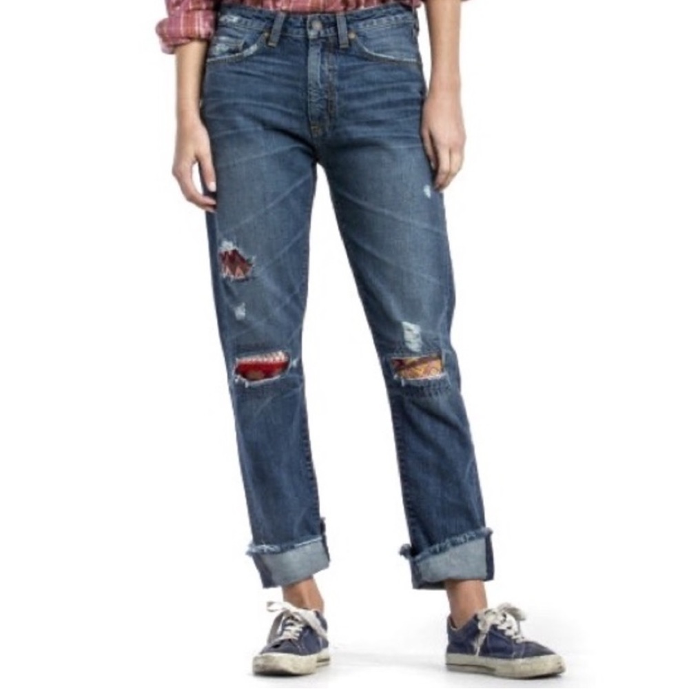 MM Vintage Distressed Boyfriend Jeans Women's 27 Raw Cropped Patched Denim